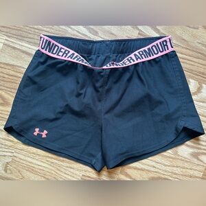 Under Armour Women's Black Shorts with Pink Logo